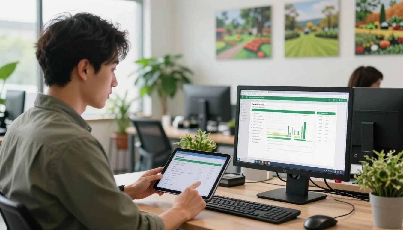 A busy landscaping office scene illustrating automated lawn care lead response. In the foreground, a professional in smart casual attire reviews incoming digital leads on a tablet, showing engagement with the technology. In the middle ground, a sleek computer monitor displays graphs and metrics related to response times, emphasizing efficiency. The background reveals a modern, bright office space with potted plants and vibrant landscape images on the walls, creating an inviting atmosphere. Soft, natural lighting filters through large windows, casting a gentle glow, while a subtle focus on the lead manager highlights their concentration. The overall mood conveys urgency and professionalism, underscoring the importance of timely lead responses in landscaping services. A busy landscaping office scene illustrating automated lawn care lead response. In the foreground, a professional in smart casual attire reviews incoming digital leads on a tablet, showing engagement with the technology. In the middle ground, a sleek computer monitor displays graphs and metrics related to response times, emphasizing efficiency. The background reveals a modern, bright office space with potted plants and vibrant landscape images on the walls, creating an inviting atmosphere. Soft, natural lighting filters through large windows, casting a gentle glow, while a subtle focus on the lead manager highlights their concentration. The overall mood conveys urgency and professionalism, underscoring the importance of timely lead responses in landscaping services.